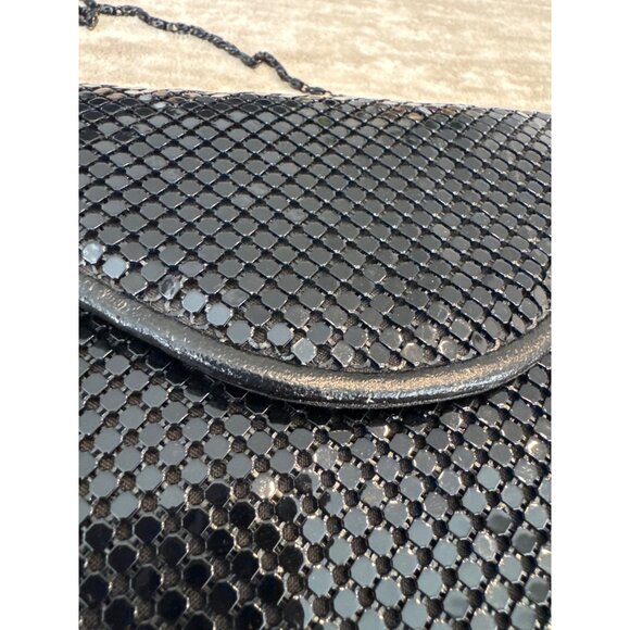 1980s Vintage Black Metal Mesh Purse Bag Sparkly Formal - Picture 3 of 10